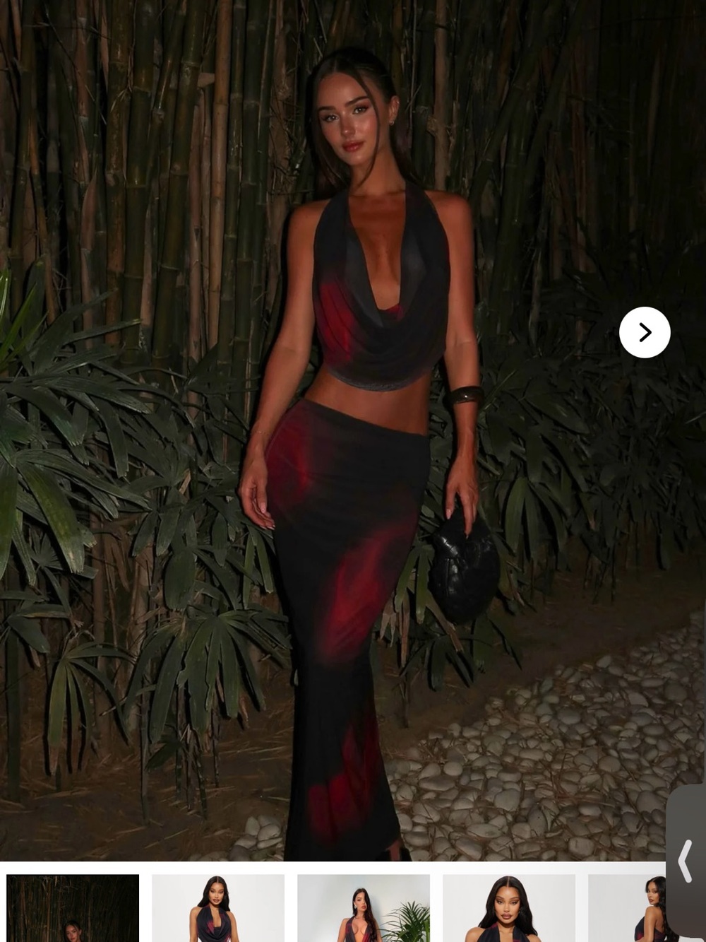 Black and Red Tie-Dye Halter Maxi Skirt